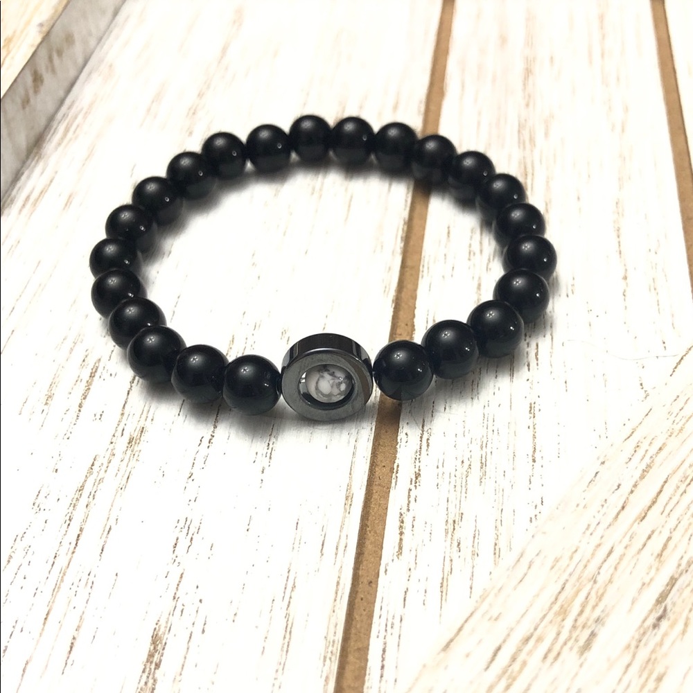 Black Jasper & Howlite Beaded Stretch Bracelet | Unisex | 6.5”